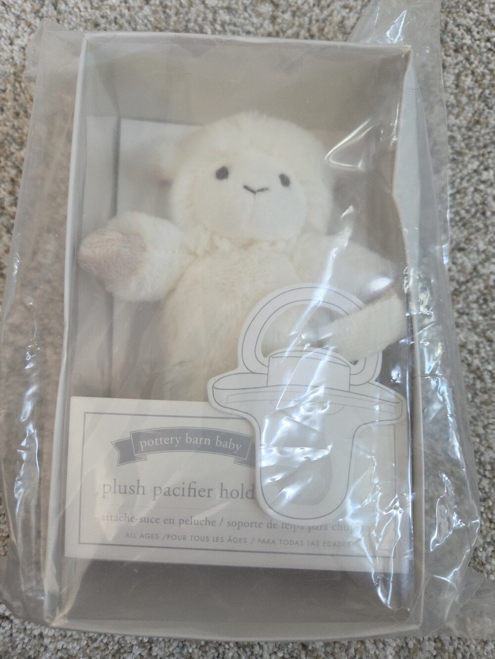 Pottery Barn Baby Plush Pacifier Holder - Cream Lamb NEW NIB infant Soft Sheep
